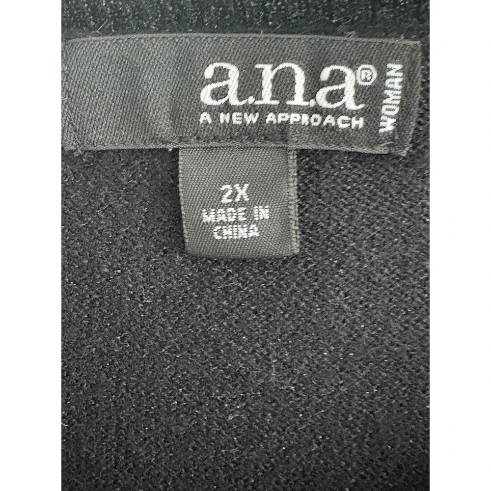 a.n.a. Sweater Black Silver Metalic Sweater 2X Layered Look Semi Sheer Bottom